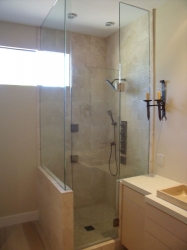 Frameless Shower Enclosure with Oil Rubbed Bronze Fittings
